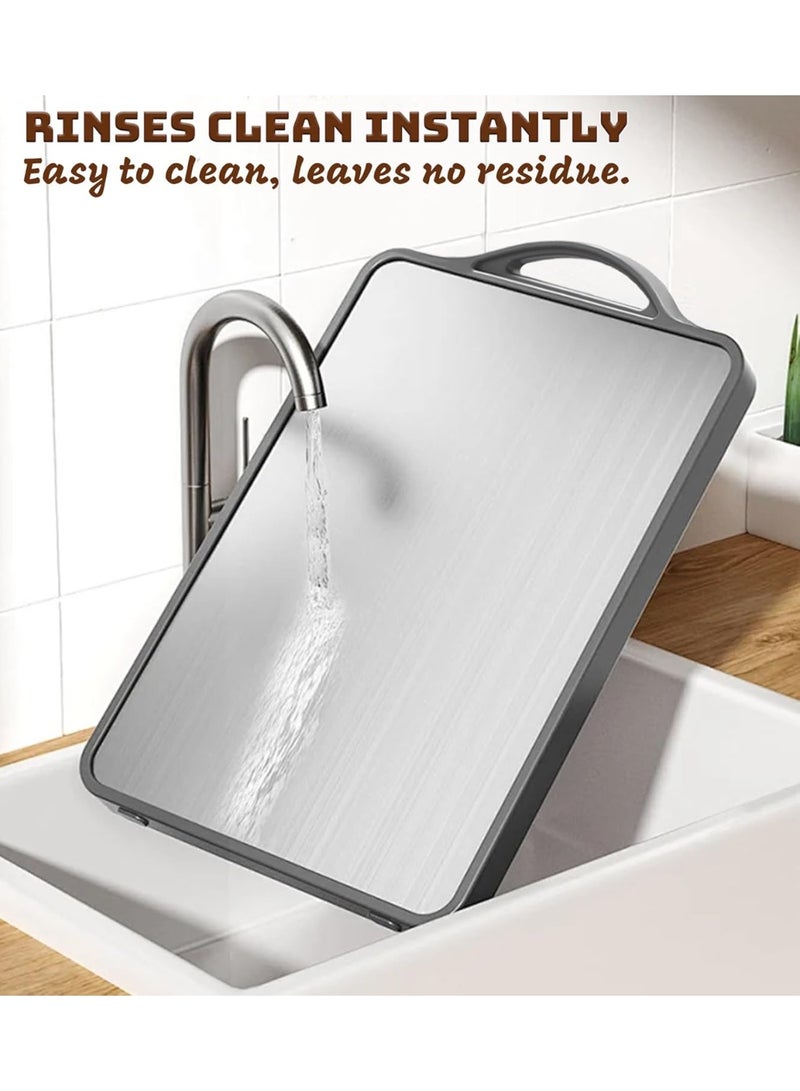 AoMige Double-Sided Stainless Steel Cutting Board–Large Non-Toxic Chopping Board for Meat,Vegetables & Fruits,Wheat Straw PP Kitchen Board with Juice Groove & Handle,Dishwasher Safe (15x10.2") - Image 3